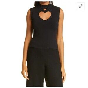 STAUD Knight Heart Cutout Sweater Vest Black NWT Women's